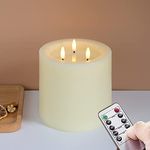 Yeelida 3-Wick 6”x6” Large Flameless Pillar Candles with Remote Control and Timer Function,Ivory Battery Operated LED Flickering Real Wax 3D-Wick Candles for Home Decor(Long Lasting,Warm Fire)