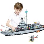 PinkBee Military Battleship Building Set for Boys 8-14, Police Boat Ship 8-IN-1 Navy Warship Toys Model Kits MOC Construction Birthday Gift for Adults Men Age 8-12,14+ Compatible with Lego (2000+ PCS)