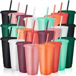 MSYU 24 Pack Tumbler with Straw and Lid Bulk Water Bottle Iced Coffee Travel Mug Reusable Plastic Cups for Parties Birthdays 24 oz