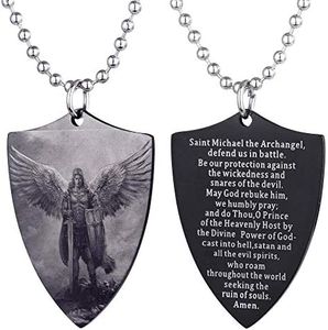 FAYERXL St Michael Necklace for Men,Personalized Saint Medal Cross Sword Shield Guardian Angel Protection Prayer Christian Amulet Catholic Pendant (Saint Michael Archangel Shield Style)