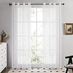 Deconovo Net Curtains 84 Inch Drop, Sheer Curtains Eyelet, Super Soft Voile Sheer Curtains, Semi Transparent Voile Curtains for Living Room, 52 x 84 Inch(Width x Length), White, 1 Pair