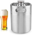 Beer Barrel, Mini Keg Style Growler Stainless Steel Beer Barrel with Spiral Cover Lid Supplies Holds Beer Double Handles for Home Hotel Camping Picnic (5L)