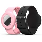 TAYCASE Air Tag Wristband Kids(2 Pack), Soft Silicone Air Tag Case for Kids, Lightweight GPS Tracker Holder Compatible with Apple Airtag Watch Band for Child (Black & Pink)