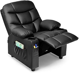 GLACER Kids Recliner Chair w/Cup Holder& Side Pockets, Children Recliner w/Comfortable Backrest, Armrests & Footrest, Toddler PU Leather Recliner for Boys Girls, 3+ Age Group, Black