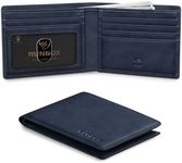 RUNBOX Wallet for Men Slim Credit Card Holder Leather RFID Blocking Small Thin Men's Wallet Bifold Minimalist Front Pocket Large Capacity Gift Box, Navy