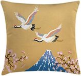 Lunarable Asian Throw Pillow Cushion Cover, Japanese Crane Flying Fuji Mountain and Cherry Blossoms Ethnic Design, Decorative Square Accent Pillow Case, 26 X 26 inches, Violet Blue Mustard Pink