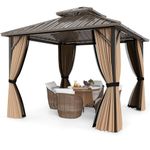COSTWAY 3m x 3m Hardtop Garden Gazebo, Outdoor Double Roof Patio Pavilion Tent with Sidewalls, Heavy Duty Waterproof Marquee Canopy Shelter Pergola for Patio Party BBQ