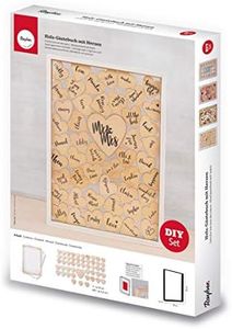 Rayher libro ospiti con cuori in legno naturale, cornice 3D da appoggiare, 35x26x4cm, per matrimonio, battesimo, compleanno, 62966505