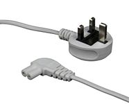 electrosmart White 5m Mains Power Cable/Lead - 3 Pin Moulded UK Plug to Right Angled IEC C7 Figure 8