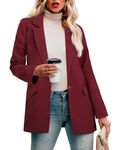 BETTE BOUTIK Womens Casual Blazer Open Front Button Business Suit Jacket Long Sleeve Work Office Blazer Jacket Fashion Dressy Ladies Blazer Deep Red