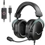 Fifine PC Gaming Headset with USB/3.5mm Jack for Laptop Computer, Over Ear Wired Headphones with 7.1 Surround Sound, Detachable Microphone, Volume Control, Passive Noise Cancelling-H9