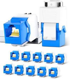 AMPCOM CAT6 RJ45 Keystone Jack - Reusable UTP Ethernet Wall Jack with Adjustable Ratchet Lock Design, No Tool and Zip Tie Required - 50u Gold Plated - Blue (12-Pack)