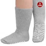 ZFSOCK Diabetic Socks for Men Non-slip: Extra Wide Soft Top for Swollen Feet Ankles Leg Hospital Socks with Grips Non-Binding Gentle Grip Non-Elastic Loose Fitting Edema Socks Grey 3 Pairs 6-11