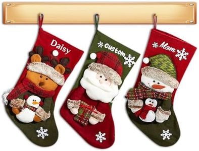 RSQGT Personalized Christmas Stockings, Custom Name Christmas Stoking with 3D Santa Deer Snowman Doll, Christmas Stockings with Names for Children (5)