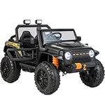 Maxmass 12V Kids Ride on Truck, Battery Powered Electric Vehicle with Parental Remote Control, Music, Lights and Suspension Wheels, Children Off-road Car for 3+ Years Old, Max Weight 100kg (Black)