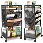 8 Tier Rolling Bookshelf Cart with Wheels, Mobile Book Storage Cart with 2 Sides Access Bookcase for Narrow Space, Rolling File Organizers and Storage for Home Office Living Room Classroom School