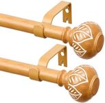 Wood Curtain Rods for Windows 48 to 84 Inch 2 Pack,Heavy Duty 1 Inch Curtain Rod,Decorative Single Window Curtain Rods with Round Imitation Wood Grain Finial 30"-90",2 Pack