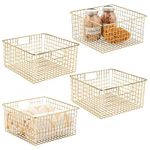 mDesign Farmhouse Decor Metal Wire Bathroom Organizer Storage Bin Baskets for Cabinets, Shelves, Closets, Vanity Countertops, Bedrooms - 4 Pack - Soft Brass