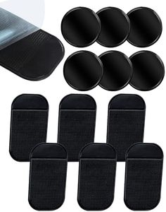 12-Pack Anti-Slip Dashboard Mats for Car - 6 Rectangular & 6 Circular Rubber Pads for Phones, Sunglasses, Keys - Heat Resistant & Reusable Car Grip Mat (Black)
