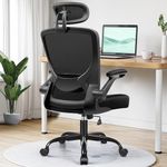 KERDOM Office Chair, Breathable Mesh Ergonomic Desk Chair, Lumbar Support Computer Chair with Wheels and Flip-up Arms, Headrest Swivel Task Chair, Adjustable Height Home Gaming Chair (Black)