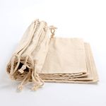 Simple Reusable Ecology Organic Cotton Linen Muslin Storage Bag with Drawstring Pack of 5 Toys Coffee Bean Bread Fruit Vegetable Bags (30x35cm)