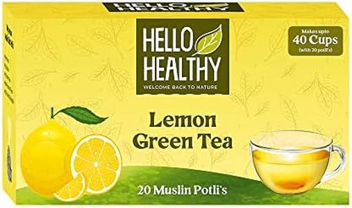 Hello Healthy | Lemon Green Tea | 20 Eco friendly Muslin Bags | staples - Eco Conscious Tea, Natural Ingredients | Weight Loss