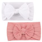 2Pcs Baby Headbands, Newborn Headbands Baby Girl Bows Newborn Baby Headbands Soft Baby Girl Bows Baby Headbands for Girls 6-12 Months(Pink and White)