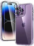 TAURI [5 in 1] Designed for iPhone 14 Pro Case [Not Yellowing], with 2 Tempered Glass Screen Protectors + 2 Camera Lens Protectors [Military Grade Protection] Slim 6.1 Inch, Clear