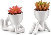 Fake Succulent, Mini Succulents Plants Artificial in White Modern Human Shaped Ceramic Pots Cute Pink Succulent for Office Decor for Women Girls, Desk Plant Cute Bathroom Decor 2PCS