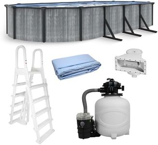 Blue Wave San Pedro 12x24-ft Oval 52-in Deep Hard Sided Steel Frame Above Ground Pool with 6-in Steel Top Seats, 0.5 HP Sand Filter System, Ladder, Skimmer & Liner – 6,300 Gallon Cap for Family Use