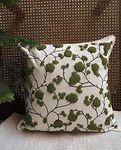 Trending Home Collection Cotton Fabric with Floral Manual Embroidery Stitched Zippered Cushion Cover (White/SAGE Green) | 16 x 16 Inches | Set of 2|