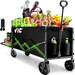 VIC Collapsible Folding Wagon 180L, Extra Long Extender Wagon Cart,Beach Wagon Cart Heavy Duty 440LBs Foldable, Utility Grocery Wagon with Side Pocket for Camping Garden Sports, V1max