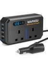 MAPASU 200W Car Power Inverter 12V to 240V, Fast Charging with 2 AC Outlets & 4 USB ports,12V Plug Adapter Cigarette Lighter to 3 Pin UK Socket for Travel/Camping/Road Trips