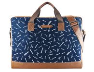 Funk For Hire Men and Women Printed Canvas Box Laptop sling messenger Crossbody bag fit up to 15.6" Laptop - Navy Blue and Brown