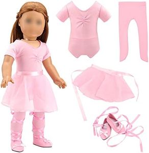 BARWA 18 Inch Doll Clothes Ballet Ballerina Outfits Dance Dress Custume Compatible with 18 Inch Dolls - 4 PCS Leotard with Tutu Skirt, Tights and Ballet Shoes