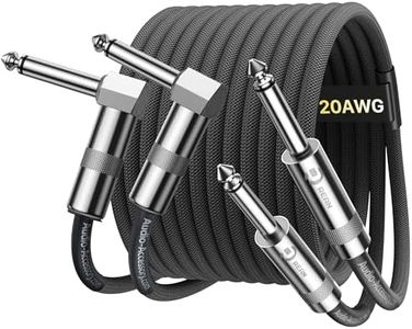 Guitar Cable 10 ft 2 Pack, Kevlar-Reinforced Braided 1/4 Instrument Cable, 20 AWG, OFC, 360° Heat-Shrink Solder Joint, Unbalanced TS Quarter Inch Electric Bass AMP Cord with Rean Connectors by Neutrik