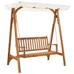 vidaXL Solid Acacia Wood Garden Swing Bench With Canopy Home Lawn Outdoor Patio Wooden Porch Swing Chair Seating Seat Furniture With Roof