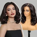 KOME Black 13×6 Lace Front Wig,Short Body Wigs Wave Pre Plucked Ready to Wear,HD Glueless Synthetic Lace Front Wigs for Women,Shoulder Length Daily Use Hair Wig 18IN