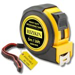 Rizikin Heavy Duty Tape Measure 5m 16ft - Stainless Steel Measuring Tape 5 metre - Retractable Measurement Tape - Imperial and Metric Tape Measure with Metal Belt Clip (5 Metre)