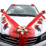 MOCOHANA® DIY Wedding Car Flower Plate Ribbon Bows Set with Plush Bear Door Handle Ornament Supplies Party Events Accessories Wedding Decoration Silk Organza Wreath Red