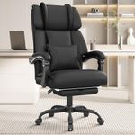 Big and Tall Office Chair 400LBS, Ergonomic High Back Computer Chair with PU Leather, Executive Office Chair with Lumbar Support for Back Pain,Prevent Stiffness, with Footrest, Reclining, (Black)