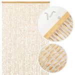 NOVECRAFTO Universal Wooden Beaded Door Curtain with Hooks - 35.4x78.7 in (90x200 cm) - Handmade Hanging 52 Strands Curtain Beads for Doorways, Room Partition - Light Brown Wood Bead Pattern