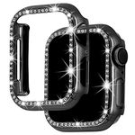 Falandi Bling Case Compatible with Apple Watch Case 40mm 44mm 38mm 42mm, Diamonds Shiny Rhinestone PC Plated Hard Protective Cover Frame for iWatch Series 5 4 3 2 1 Women Girls, Black 40mm