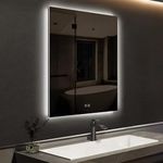 Artessa Minimalist Rectangular LEd Mirror with Defogger, Dimmer-Option, 3-Colour LED for Bathroom (90 x 60 CM)