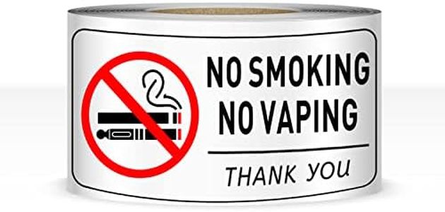 200 PCS No Smoking No Vaping Sticker Tape 2''X4'' No Smoking Sign Vinyl No Smoking Window Decals for Vehicles Car Business