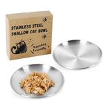 2Pcs Whisker Friendly Cat Dishes Set 6.7", Stainless Steel Shallow Cats Bowls, Wide Metal Food Bowl, Outdoor Kitten Small Animals Feeding Wet & Dry Food Dish to Prevent Whisker Fatigue(13 OZ)