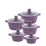 SQ Professional Nessa Granum Die-Cast Aluminium Stockpot Set with Non-Stick Coating 5pc (Vizag Purple)