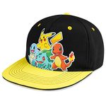 Pokemon Bucket Hat for Kids Unisex Baseball Cap Pikachu Adjustable Strap Trucker Cap Sun Hat for Kids Snapback Hat Summer Accessories Pokemon Gifts (Black/Yellow)