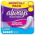 Always Discreet Incontinence Pads Women, Long, Absorbency 4, 80 Sanitary Towels (20 x 4 Packs), Complete Protection for bladder Leak, Odour Neutraliser