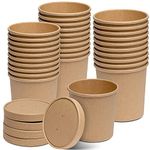 Comfy Package [16 oz. - 25 Count Kraft Paper Food Containers with Vented Lids - To Go Hot Soup Bowls, Disposable Ice Cream Cups, Ideal for Hot and Cold Foods